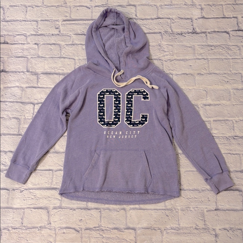 Ocean City NJ Purple Hooded Sweatshirt Hoodie OCNJ Whale Print Size Medium